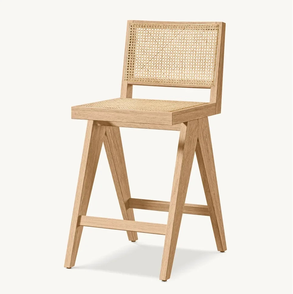 Chandigarh Stool with Cane Seat – Oak Scandinavian Statement Piece | 1600974604138