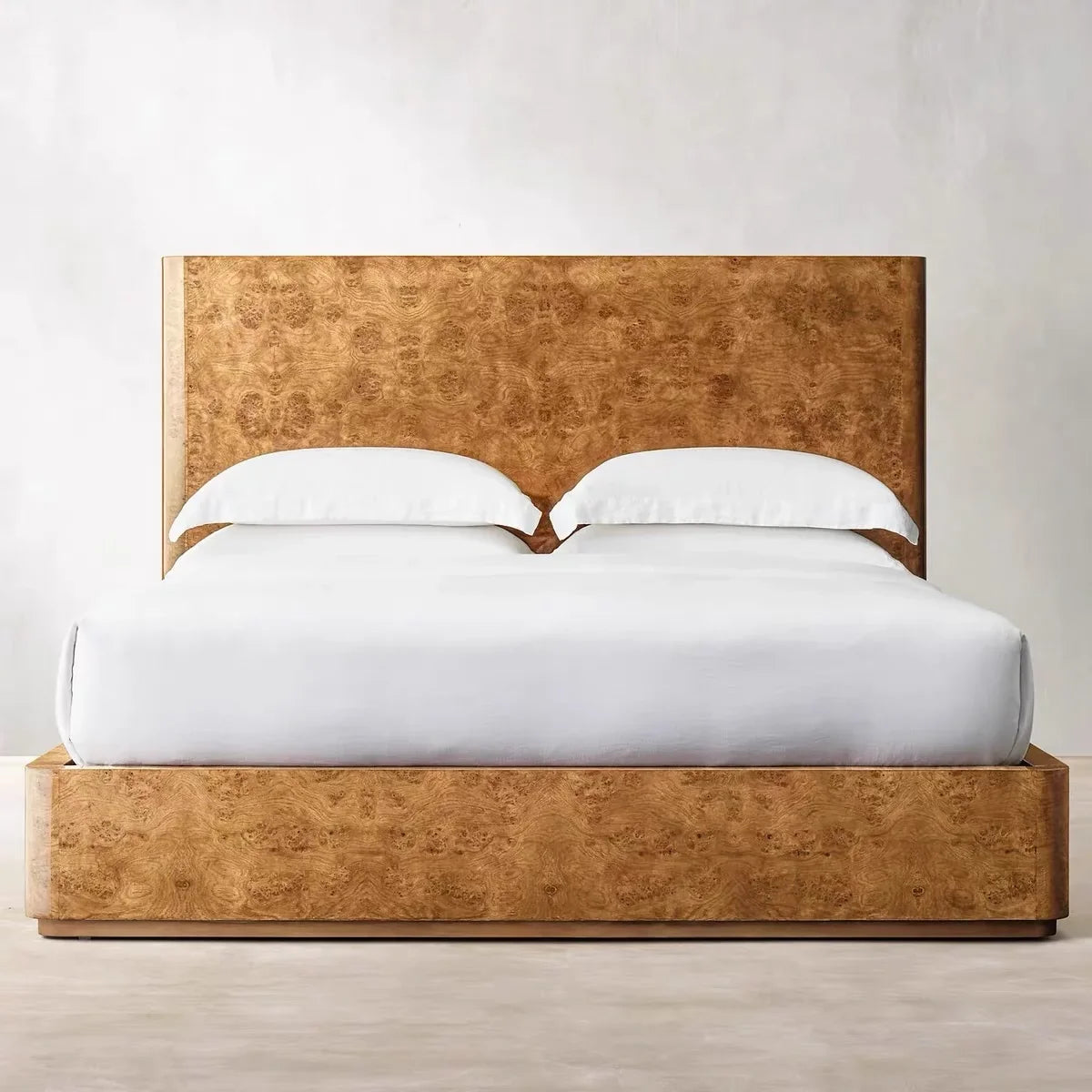 French Vintage Solid Wood Bed – Minimalist Knotty Oak Midcentury Modern Frame