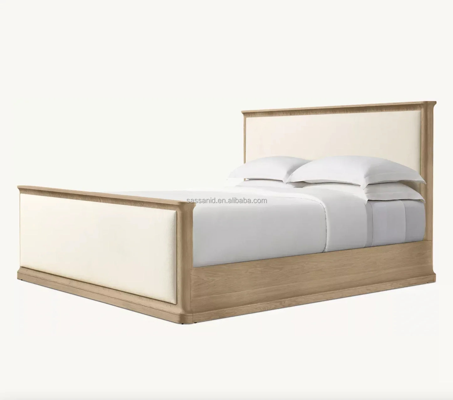 Baron Fabric Panel Bed – Classical Roma Architecture Design in Oak and Upholstery – Luxury Bedroom Statement Piece