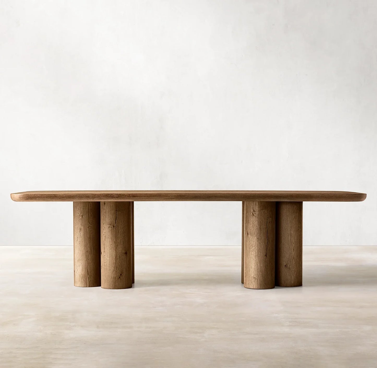 Solid Oak Cylinder Base Dining Table – Mid-Century Modern Rectangular Design