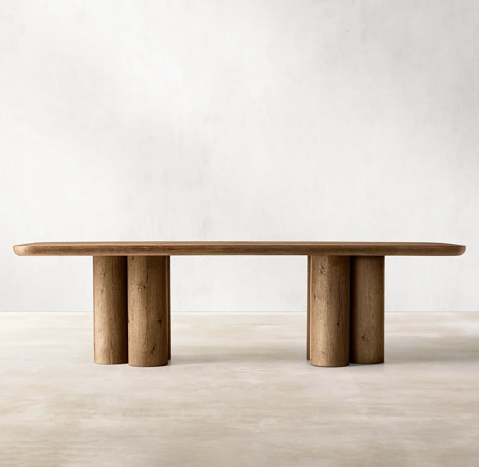 Solid Oak Cylinder Base Dining Table – Mid-Century Modern Rectangular Design