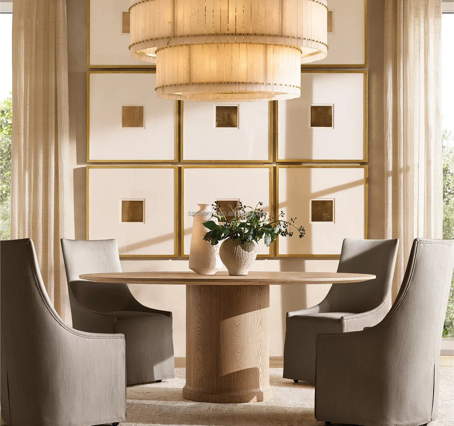 Italian Designer Round Dining Table – Solid Oak Baron Statement Piece