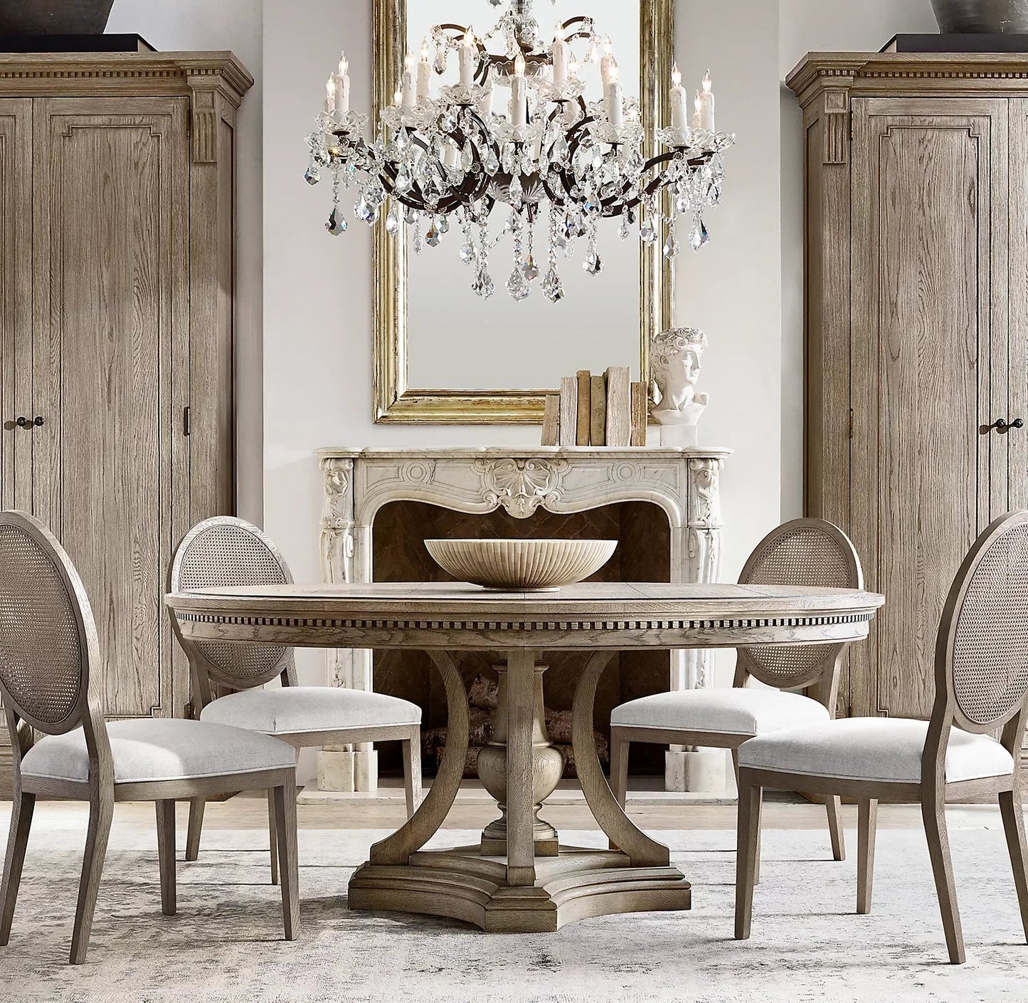 St. James Round Dining Table – Hand-Carved Architectural Hardwood Statement Piece