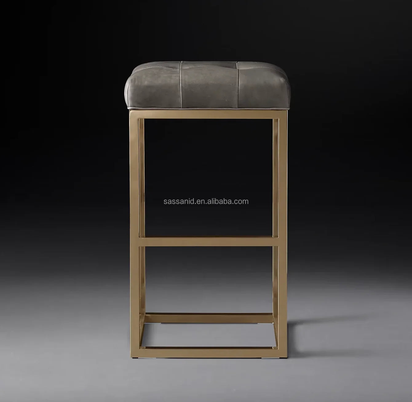 Reese Tufted Leather Bar Stool – Brass Frame Contemporary Designer Seating