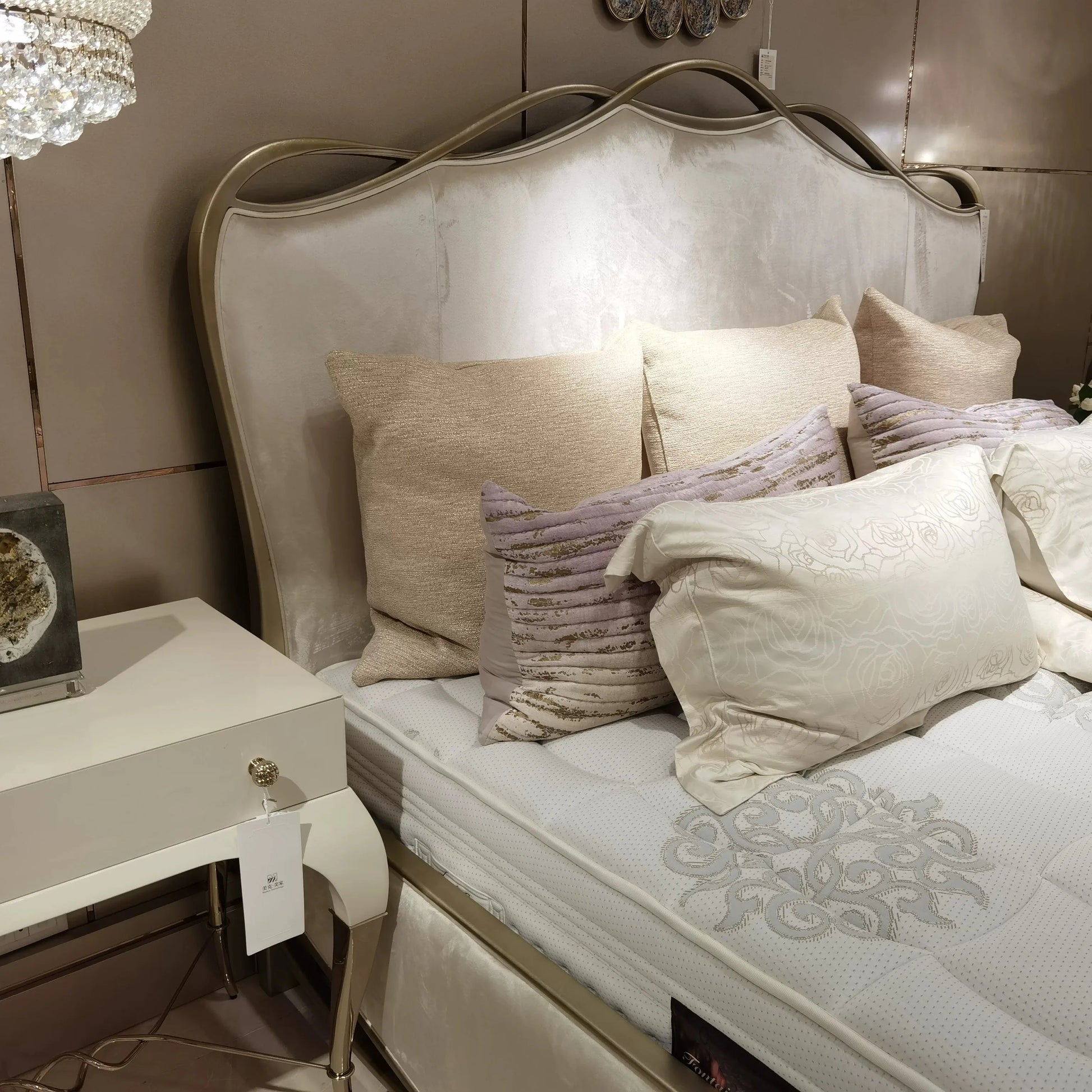 French Cream Upholstered Bed – Solid Birch Wood Frame | 26-148