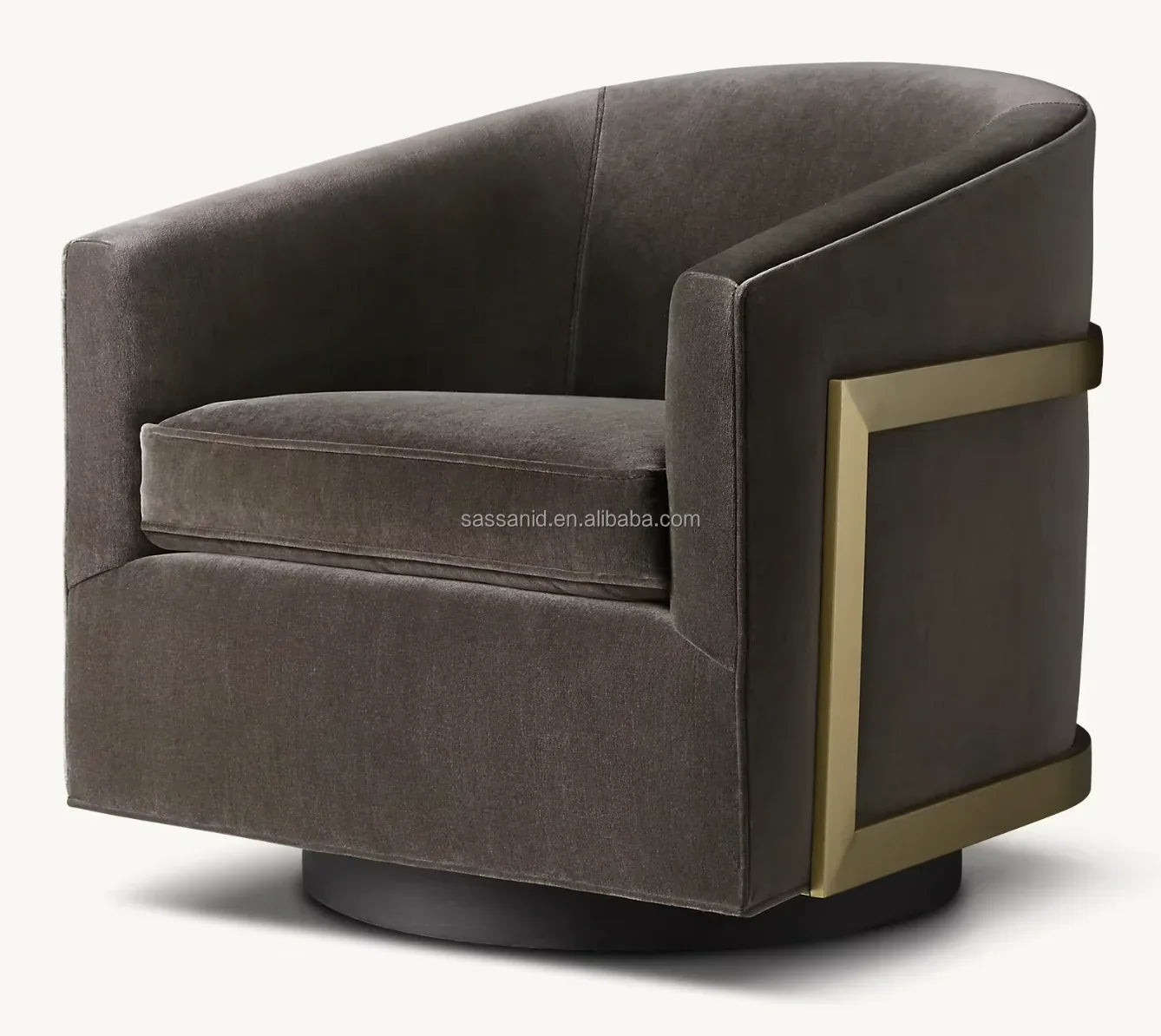 Reginald Swivel Chair – Contemporary Slope Arm Accent Chair with Oak Base