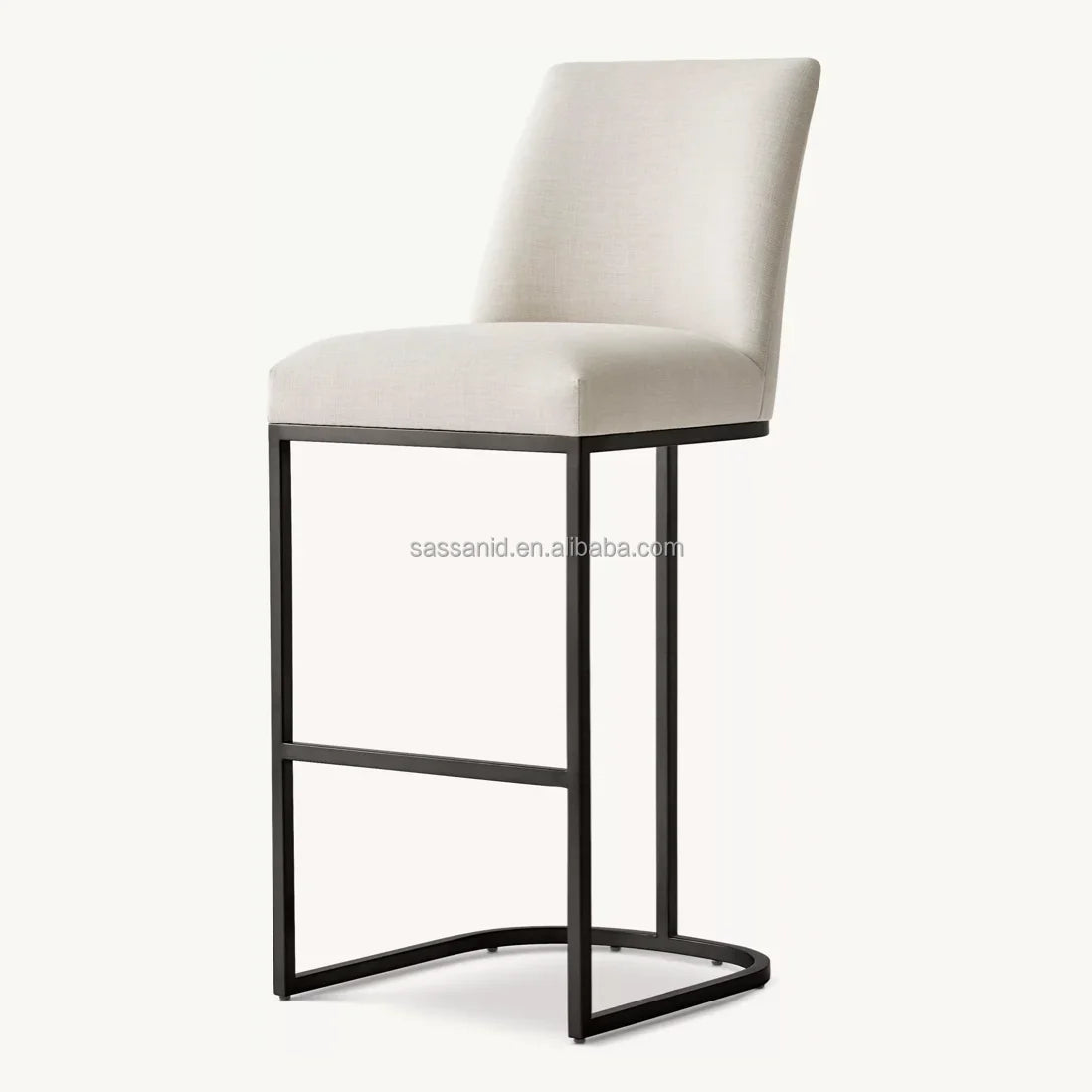 Curved-Back Armless Bar Stool – Contemporary Fabric & Metal Luxury Seating | 1600680837437