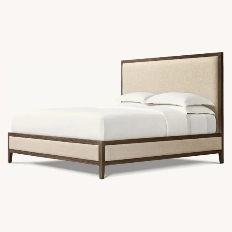 American Retro Fabric Panel Bed – Solid Wood Contemporary Statement Piece