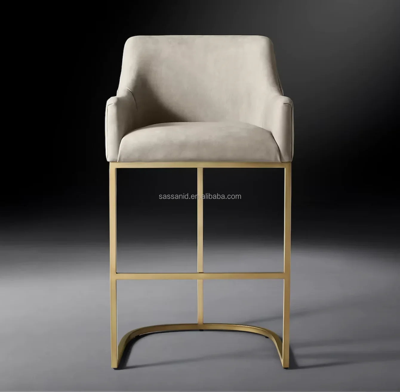 Emery Curved-Back Leather Bar Stool – Brass Frame Italian Leather Statement Piece