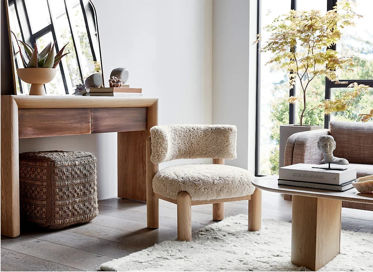 Harper Shearling Accent Chair – Modern Oak Frame Statement Piece