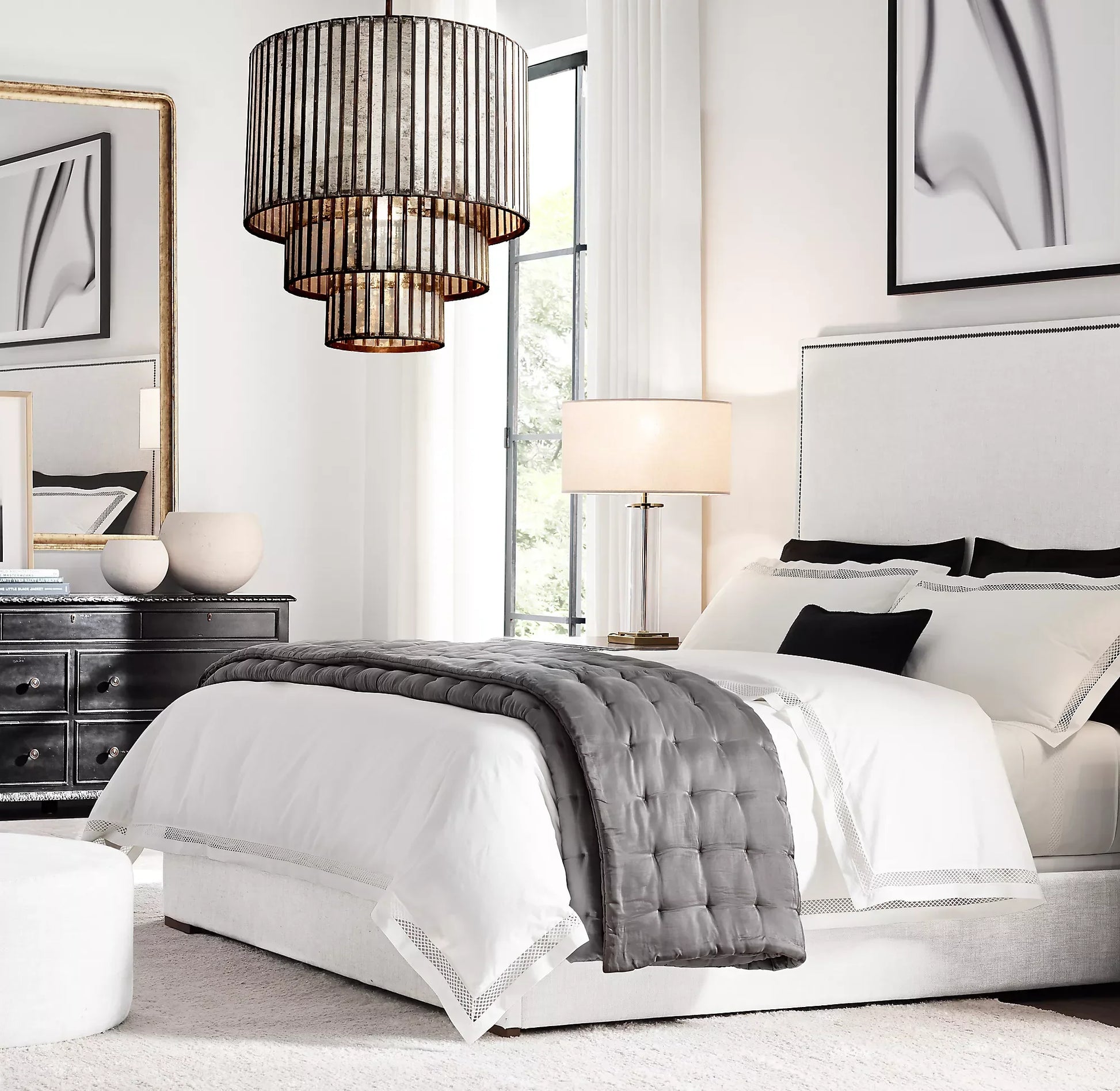 Upholstered Wing Bed – Fabric Panel Headboard in Oak – Italian Designer Furniture