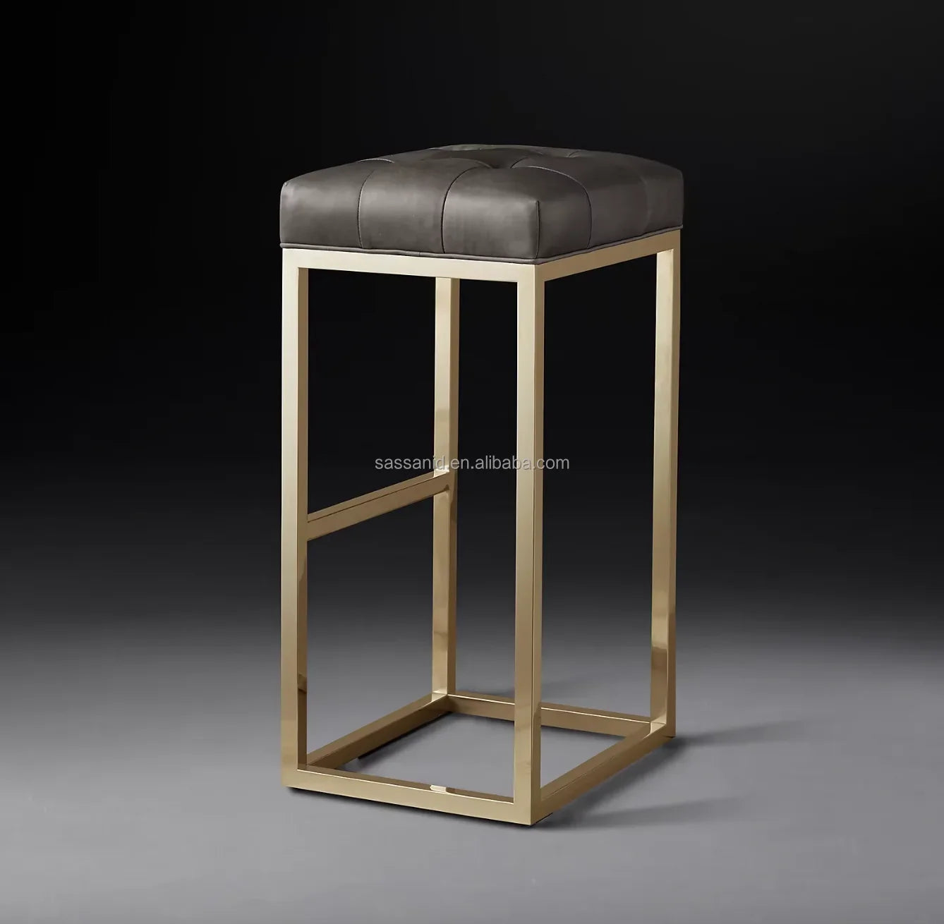 Reese Tufted Leather Bar Stool – Brass Frame Contemporary Designer Seating