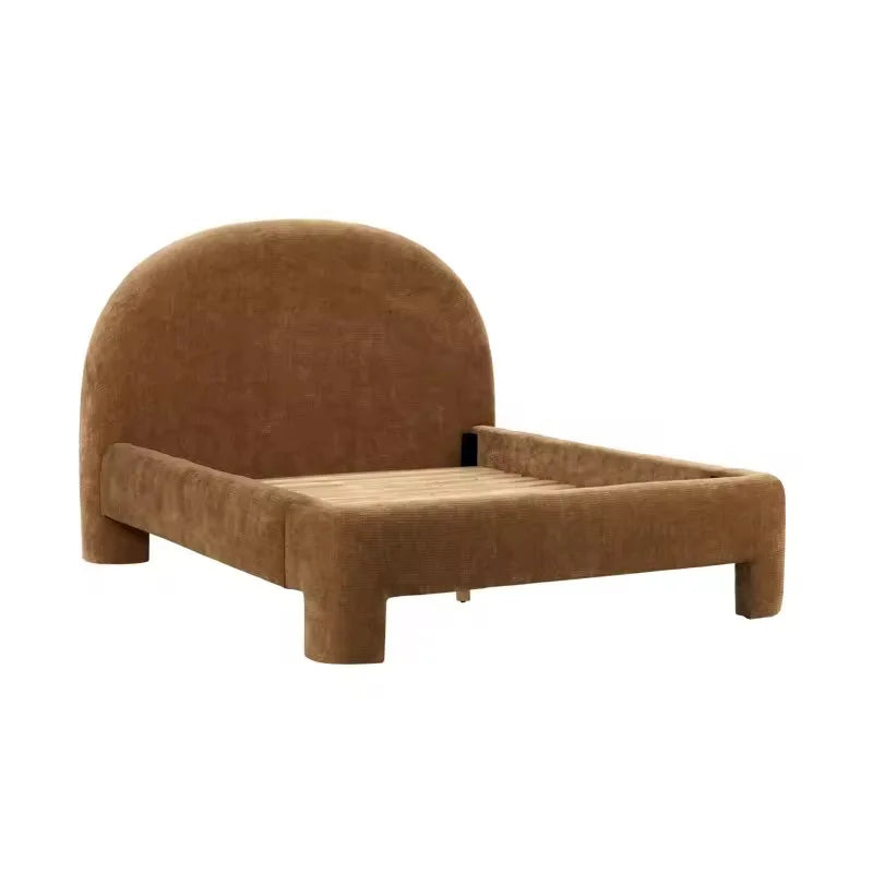 Minimalist Upholstered Bed – Curved Velvet Statement Piece 026