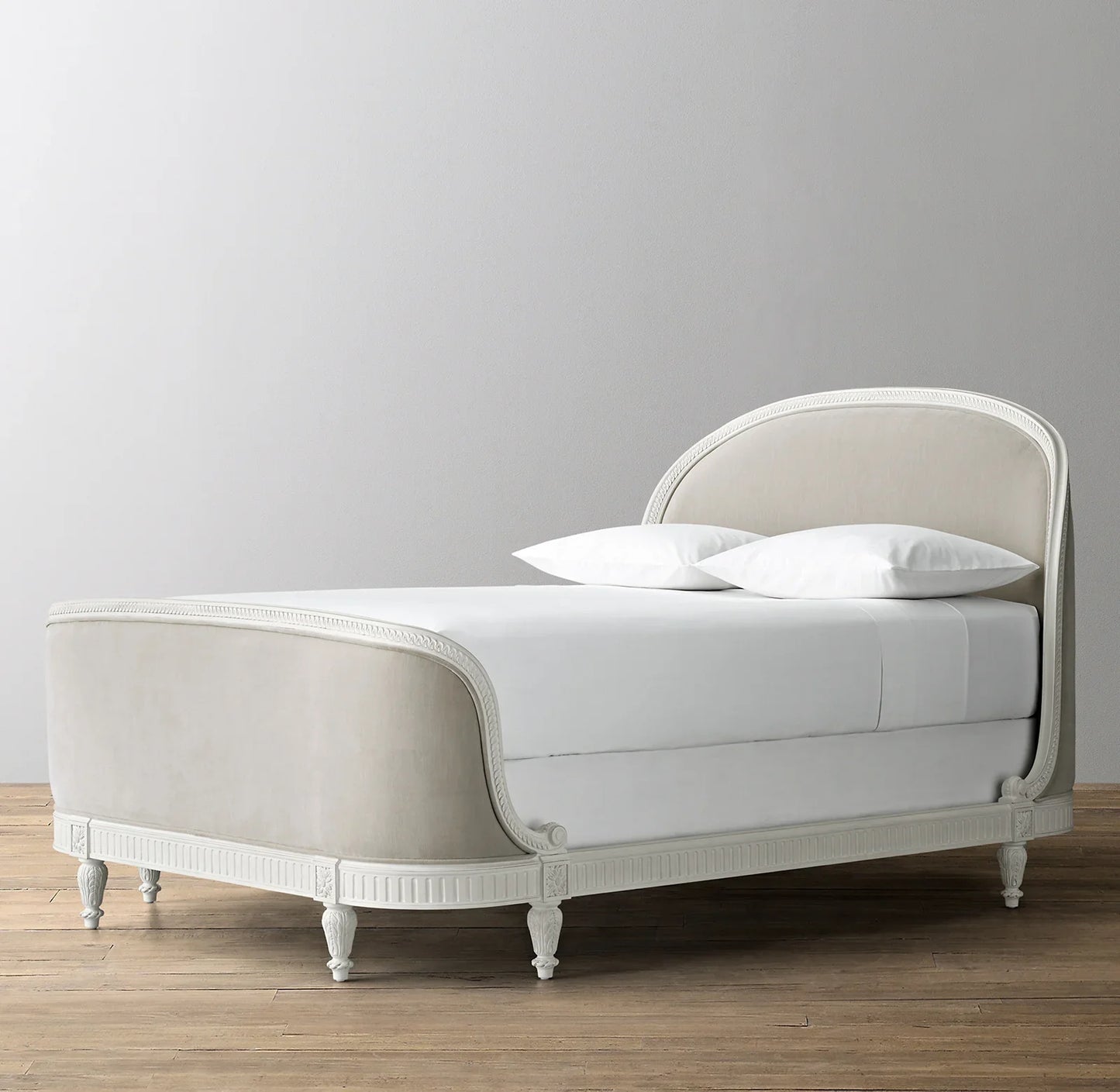 French Provincial Kids Upholstered Bed – Aged White Slipcovered Statement Piece