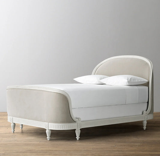 French Provincial Kids Upholstered Bed – Aged White Slipcovered Statement Piece