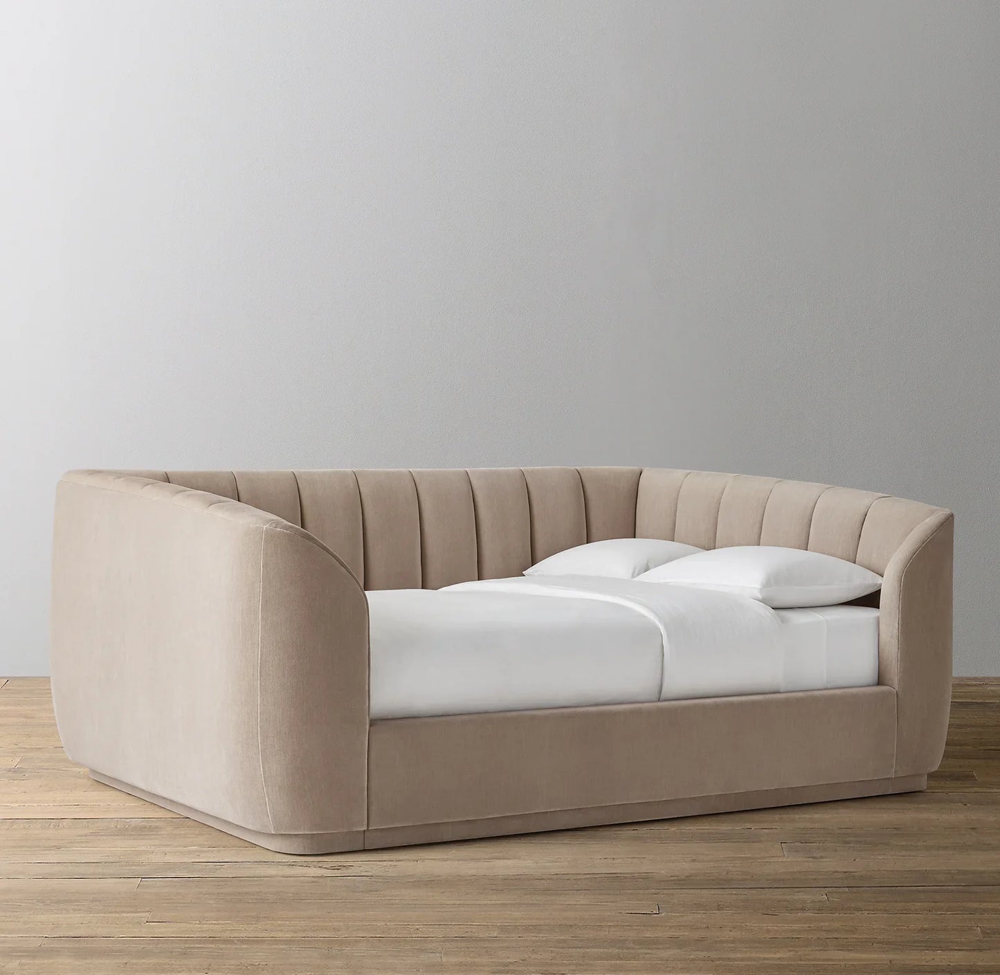 Platform Daybed with Slipcovered Headboard – Velvet Modernist Statement Piece