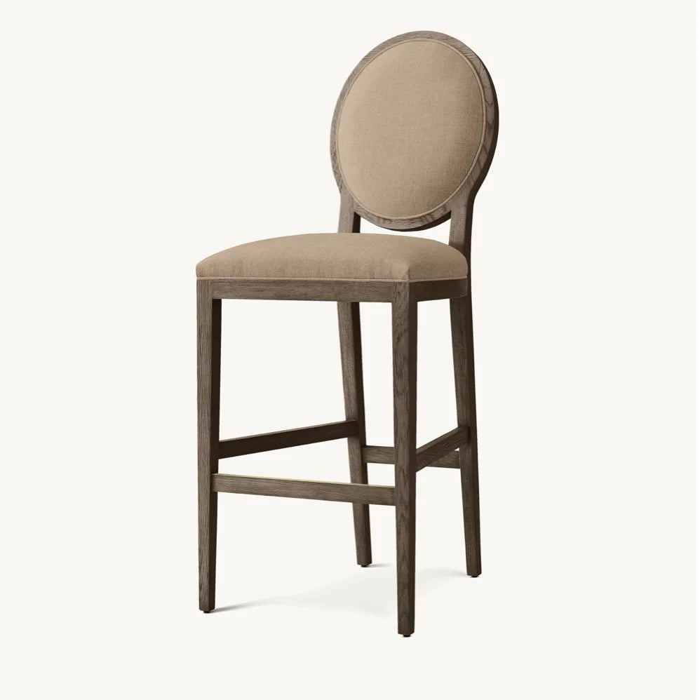 French Contemporary Bar Stool – Oak & Fabric European Designer Statement Piece