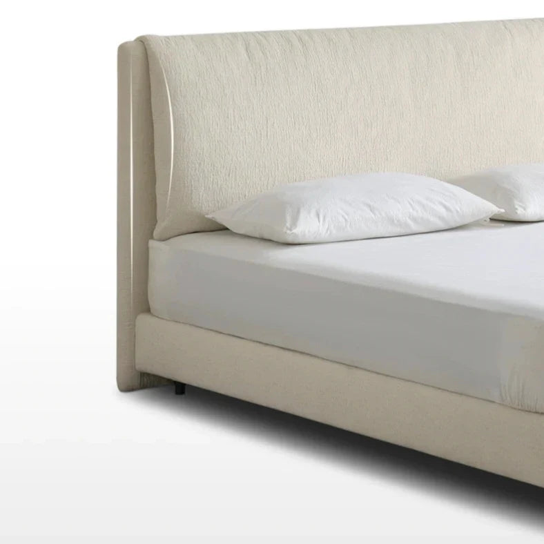 Upholstered Bed – French Retro Cream Linen Mid-Century Modern Design | 5550