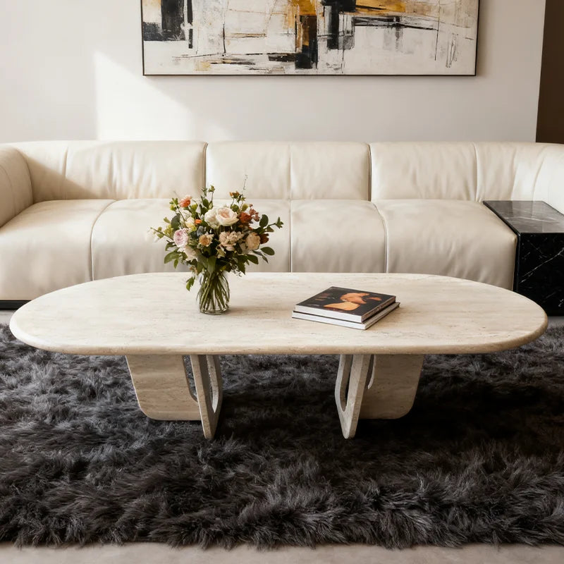 Luxury Oval Natural Marble Coffee Table Modern Italian Style for Villa