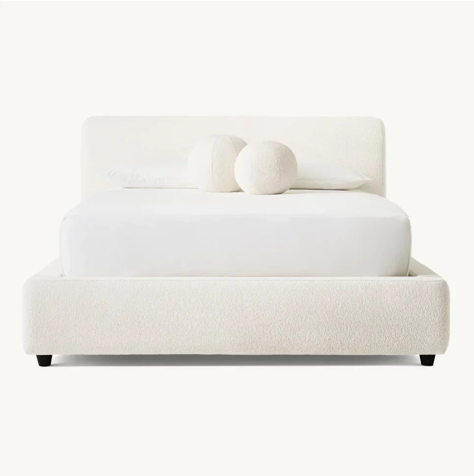 Upholstered Platform Bed – Low-Profile Bouclé Design – Contemporary Statement Piece