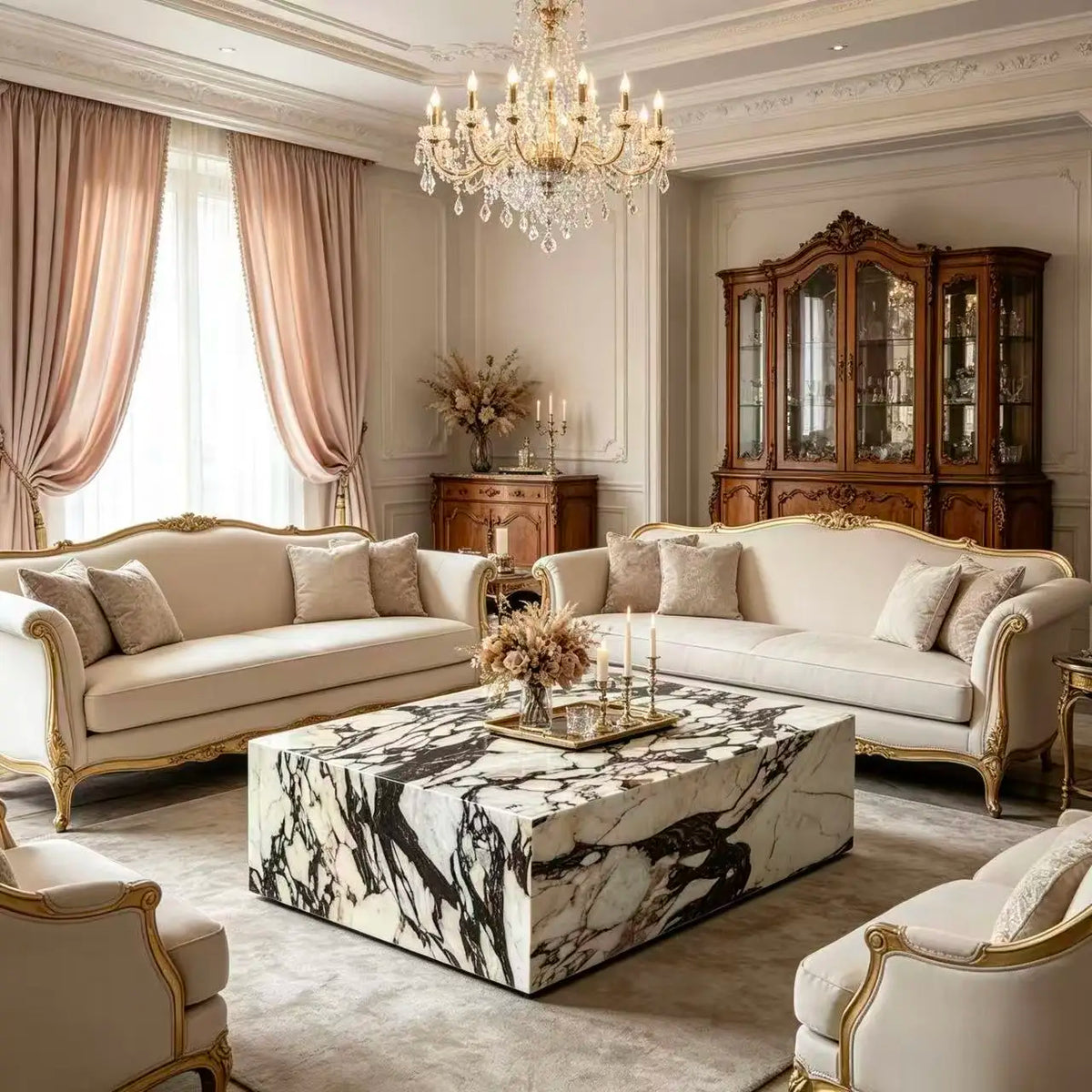 Luxury Calacatta Viola Marble Coffee Table Modern Minimalist Italian Style