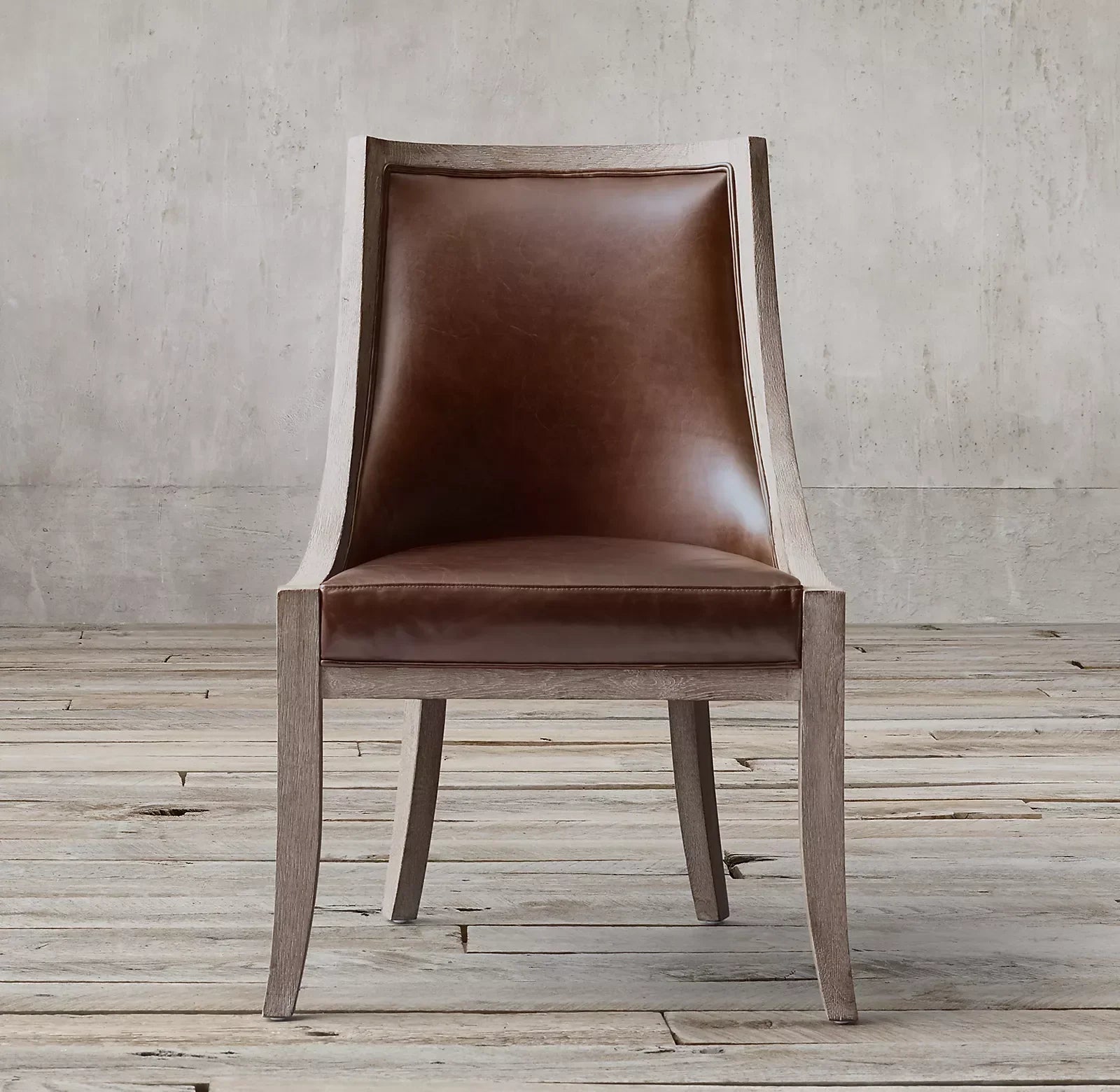 Dining Armchair – French Empire Gondola Leather and Oak Vintage | 1600450446933