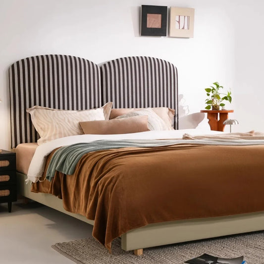 French Vintage Bed – Tufted High Back Zebra Striped Designer Statement