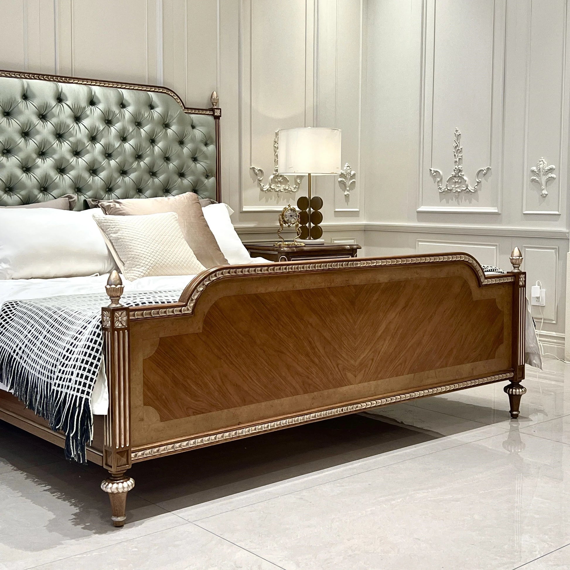 French Platform Bed – Upholstered Solid Birch Luxury Statement Piece | 26-170