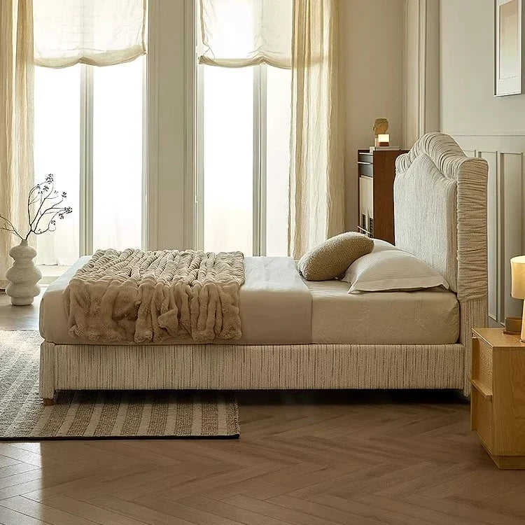 Upholstered Bed – High-Sided Cream Chenille French Provincial Statement | 26-16