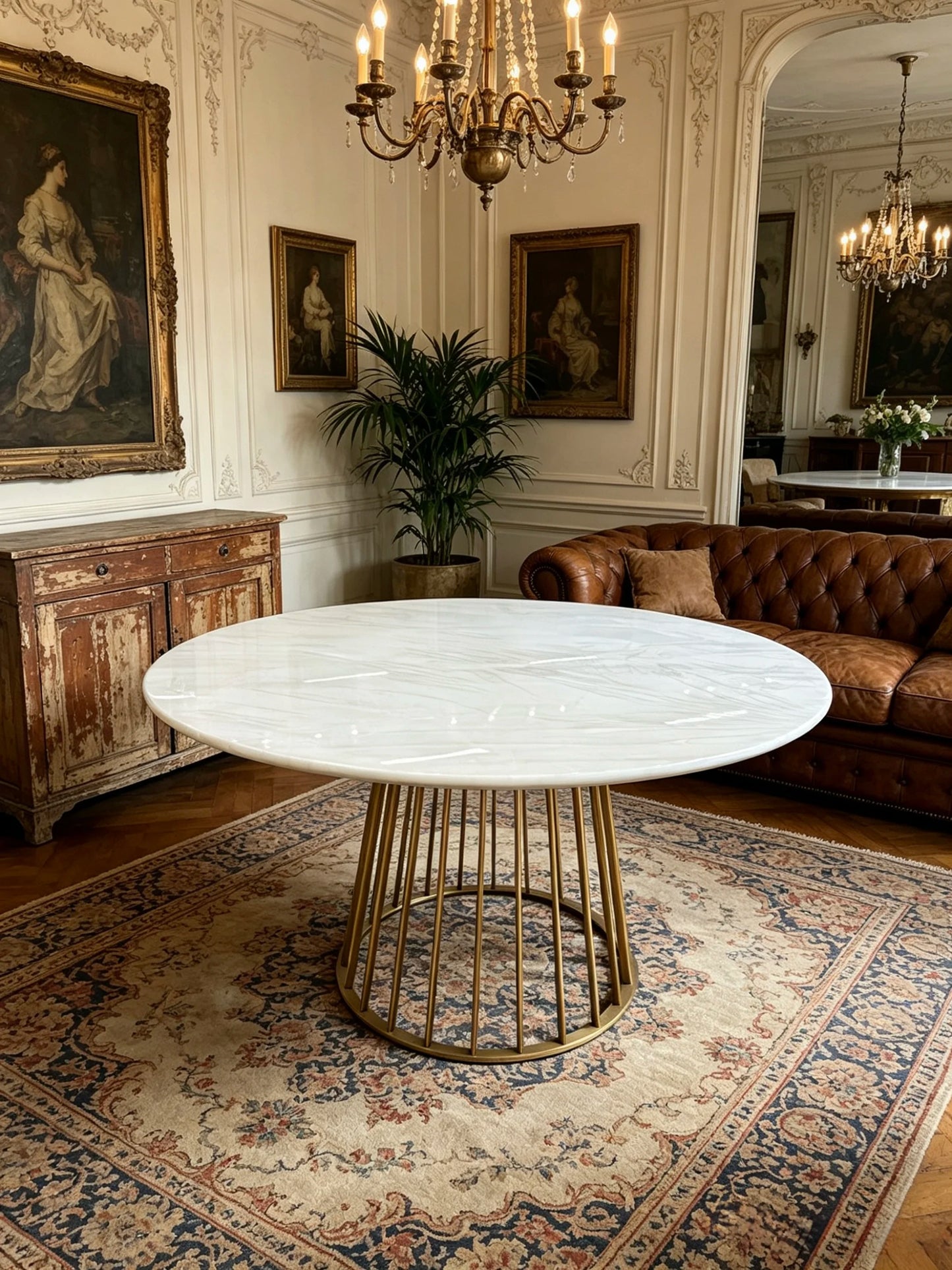 Luxury Round White Marble Dining Table Modern Italian Style for Villa