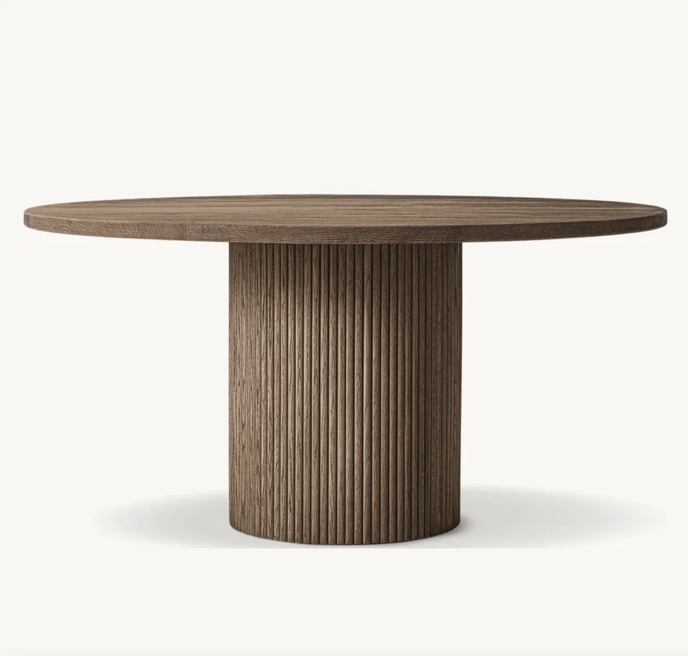 Mulholland Round Dining Table – Sculptural Minimalist Wire-Brushed American Oak Statement Piece