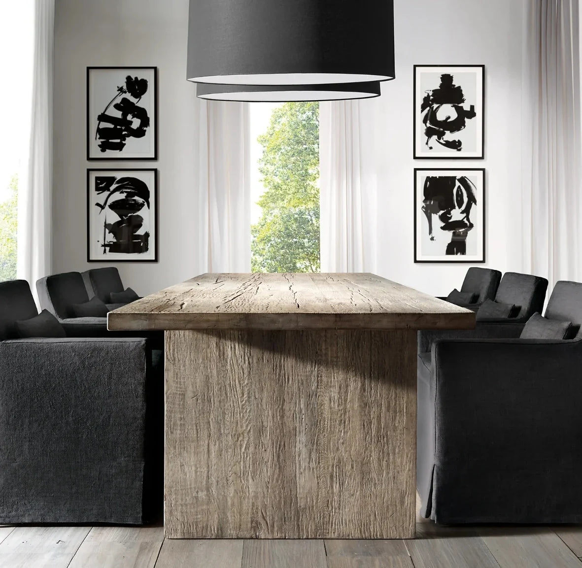 Reclaimed Oak Extension Dining Table – Brushed Solid Wood European Design Statement Piece