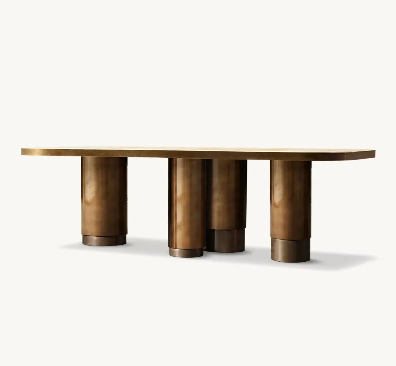 Rectangular Dining Table – Onyx Stone Top – Polished Metal Statement Piece