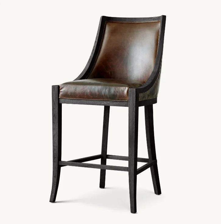 Bar Stool – 19th C. French Empire Oak Leather | 1600899573495