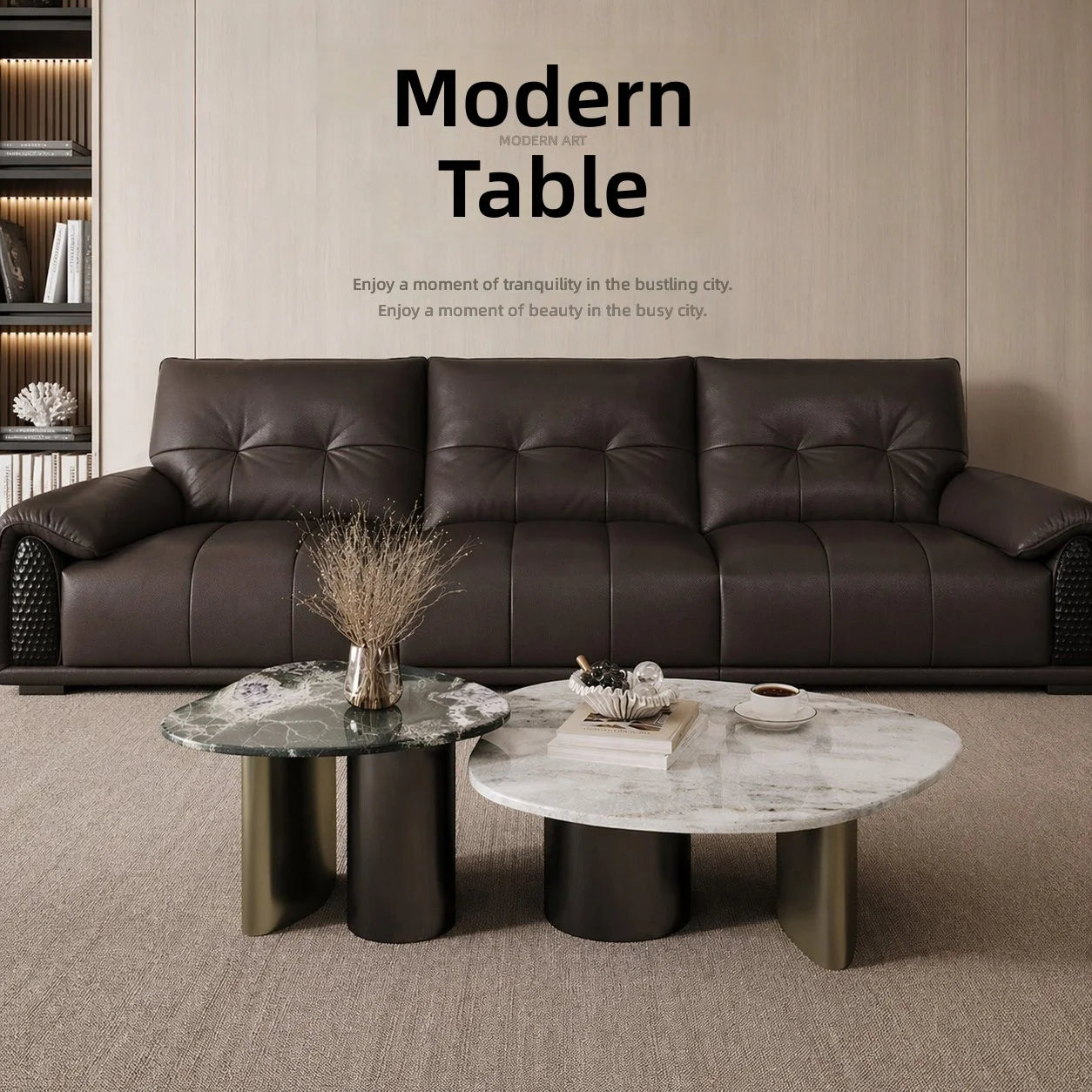 Luxury Nesting Coffee Table Sintered Stone Top Metal Base Modern Living Room Set