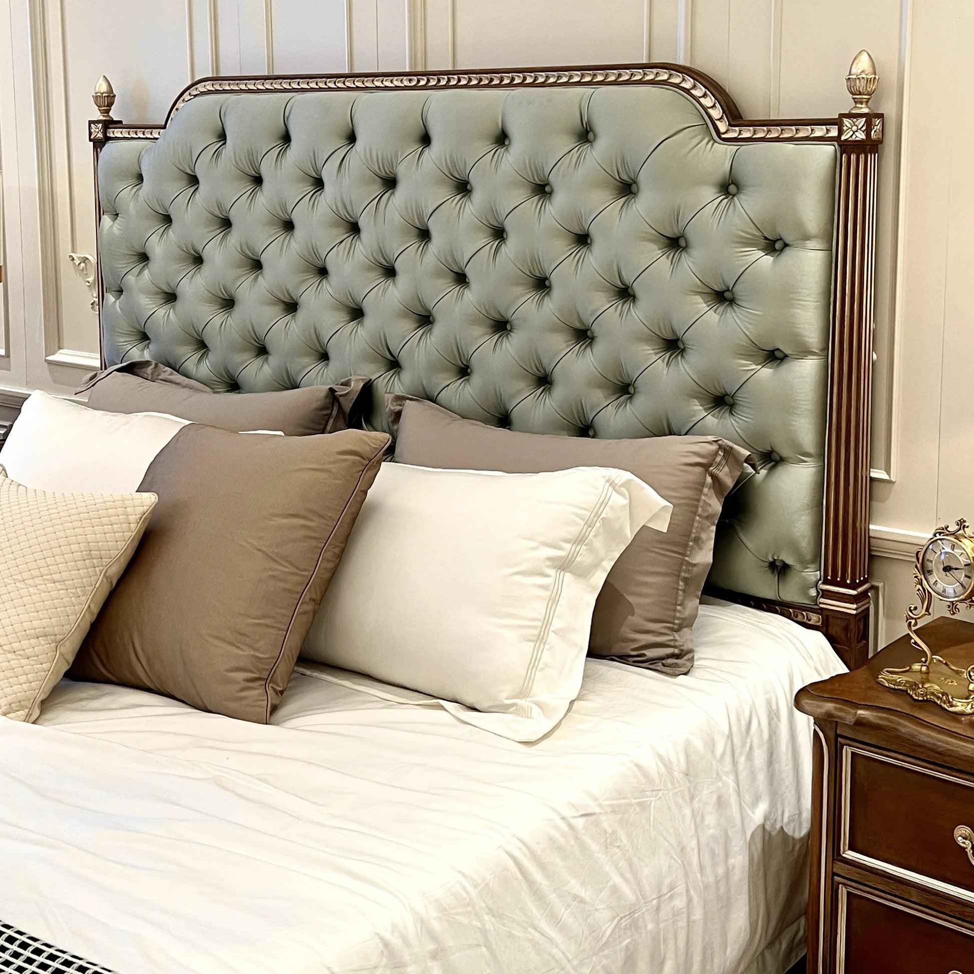 French Platform Bed – Upholstered Solid Birch Luxury Statement Piece | 26-170