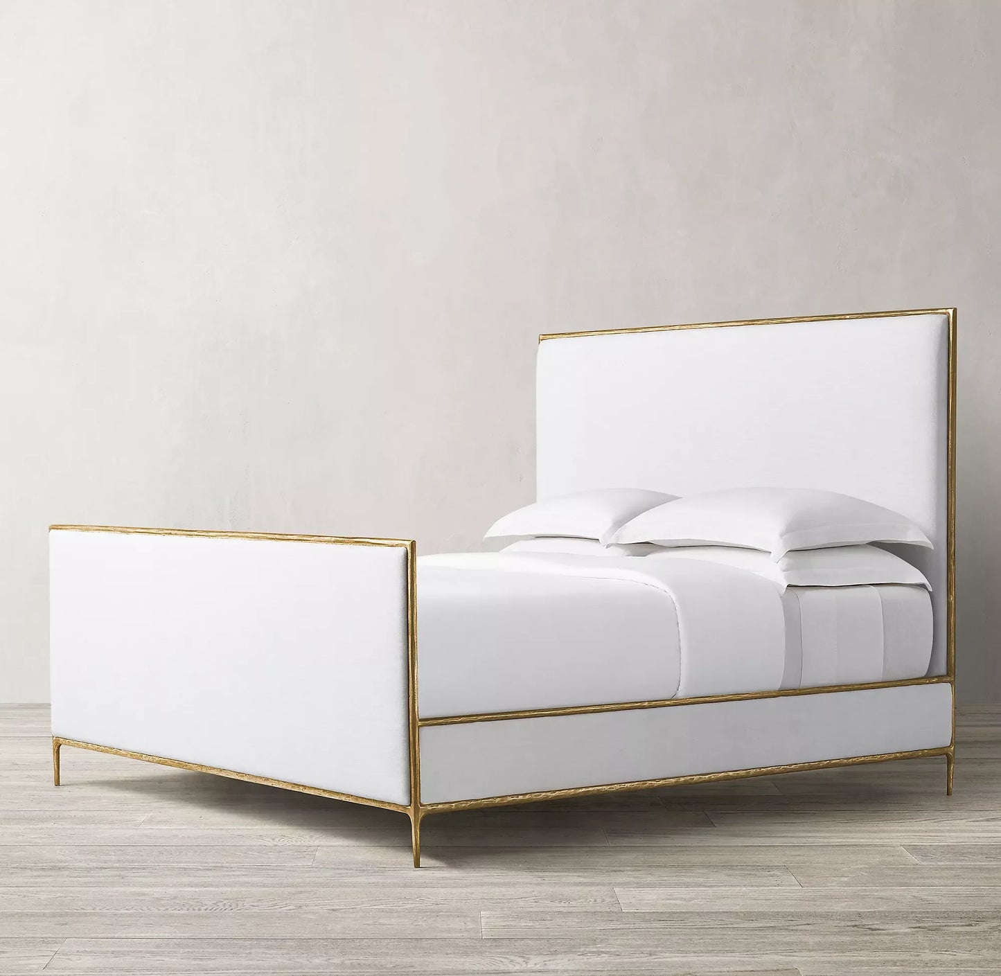 Upholstered Bed with Hand-Forged Metal Base – Rustic Fabric European Statement Piece