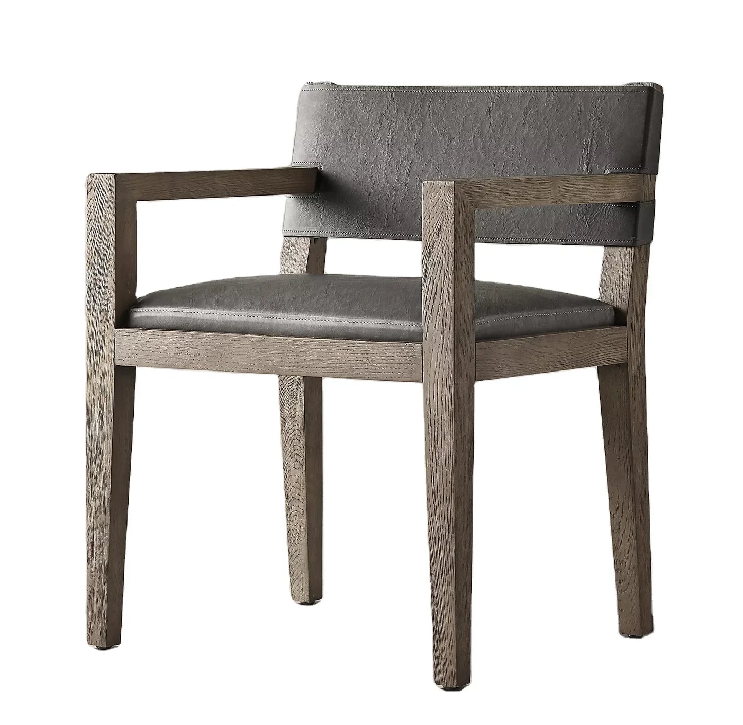 Armchair Midcentury Geometric Design – Saddle Leather Solid Oak Statement Piece
