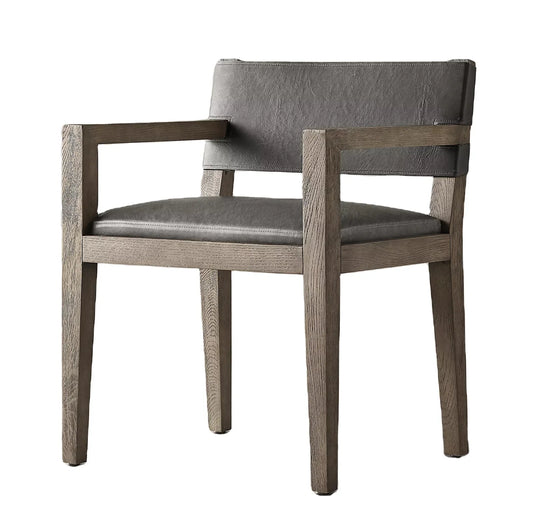 Armchair Midcentury Geometric Design – Saddle Leather Solid Oak Designer Statement Piece