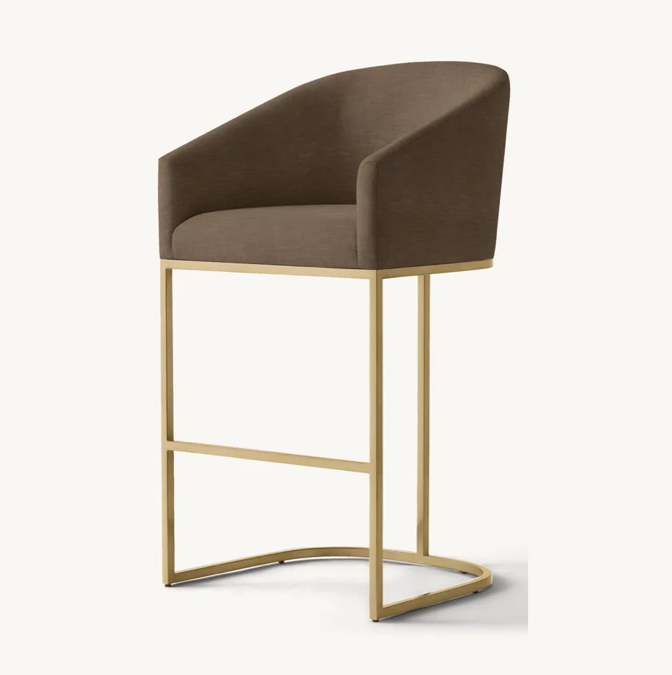 Italian Postmodern Barrelback Bar Stool – Fabric Upholstered Statement Piece
