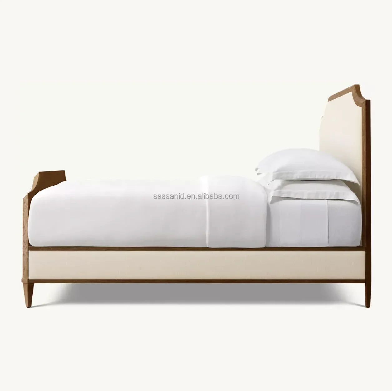 Delphine Upholstered Platform Bed by Re Home – Neoclassical Swedish Oak Piece