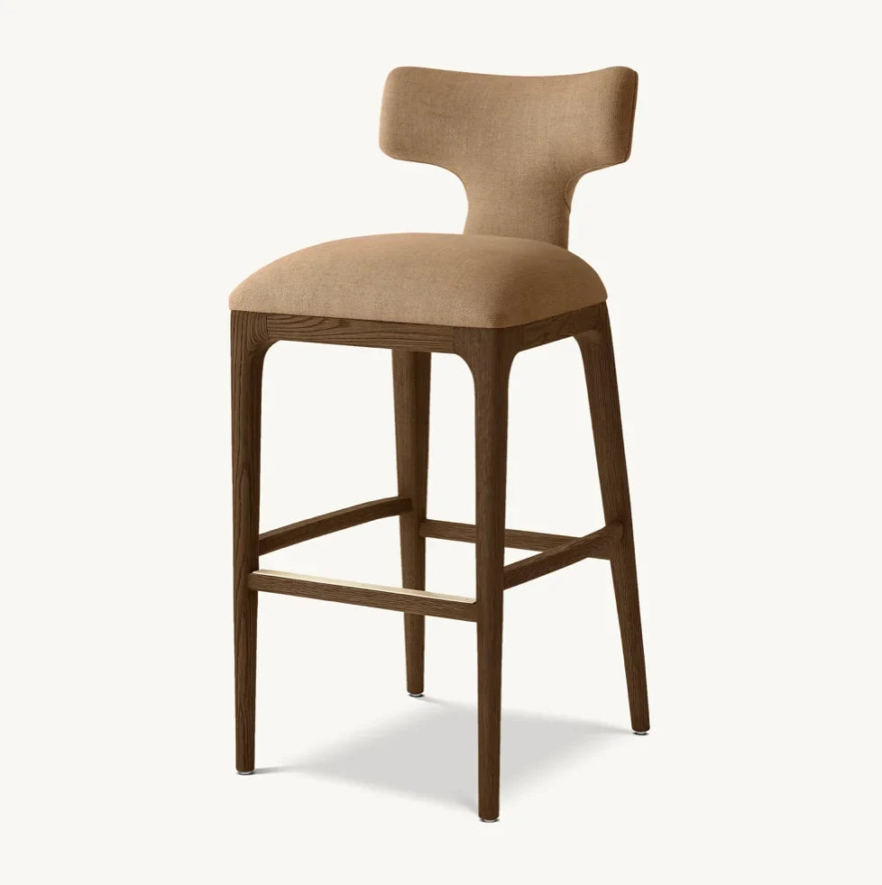 Upholstered Bar Stool – Mid-Century Geometric Design – Solid Oak Designer Statement Piece