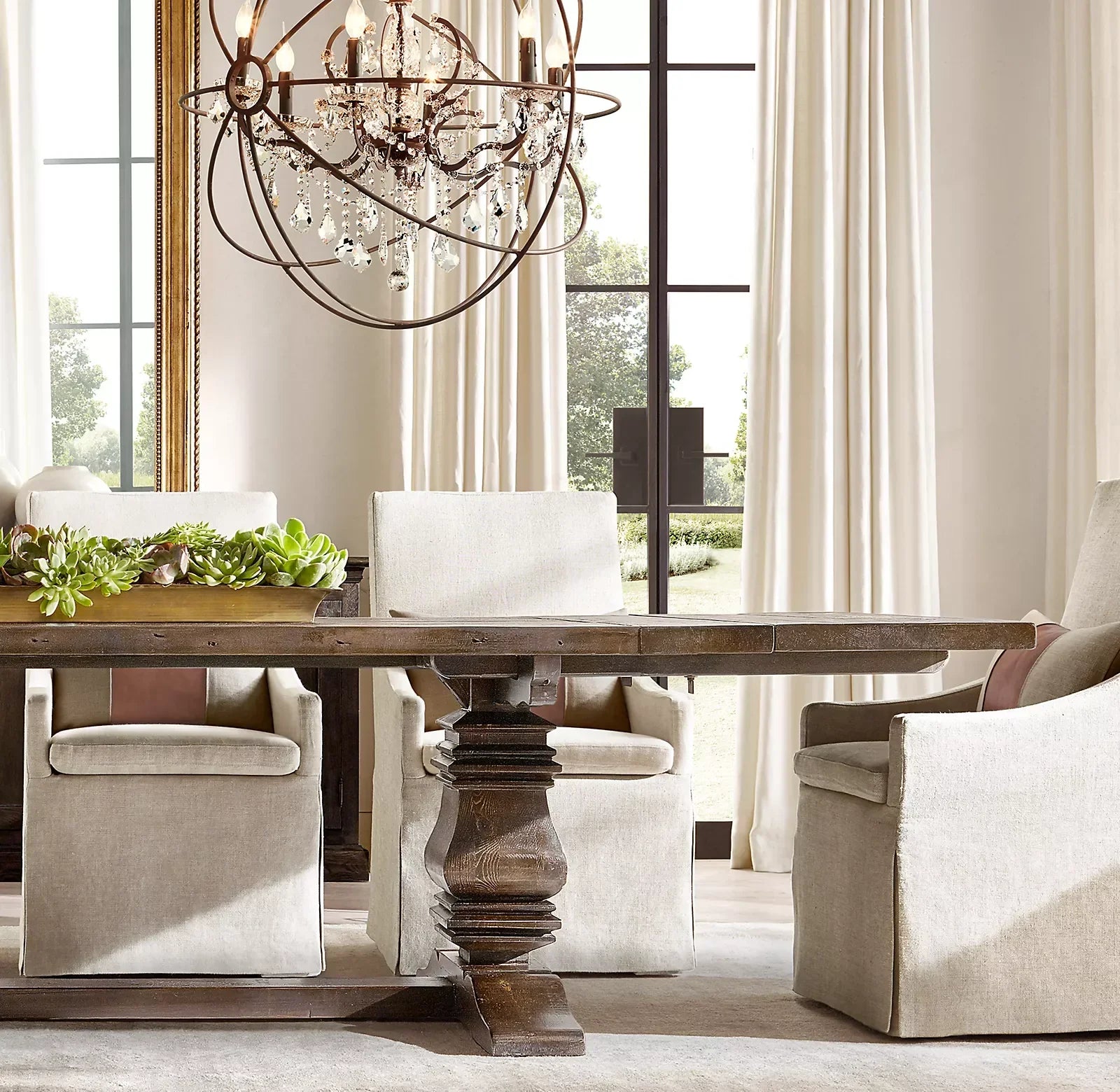 Extension Dining Table – Trestle Base American Oak Handcrafted Statement Piece