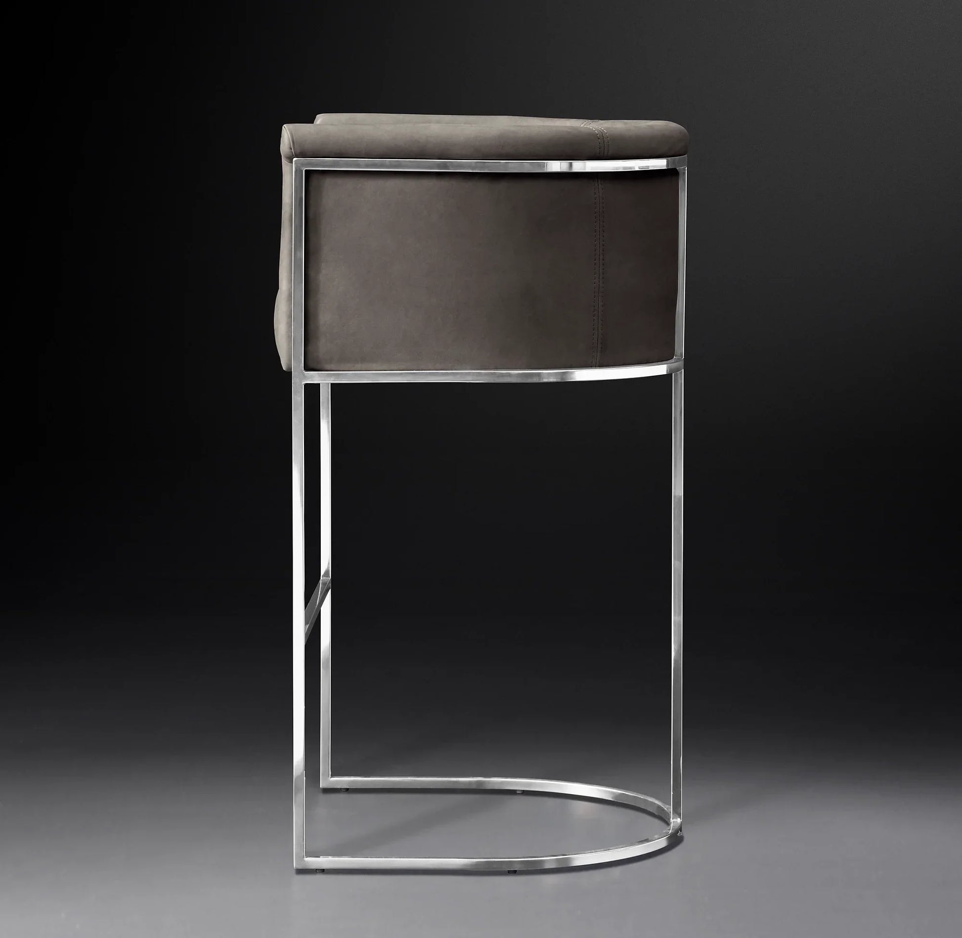 Barrel Back Bar Stool – Polished Stainless Steel & Italian Leather – Contemporary Designer Furniture
