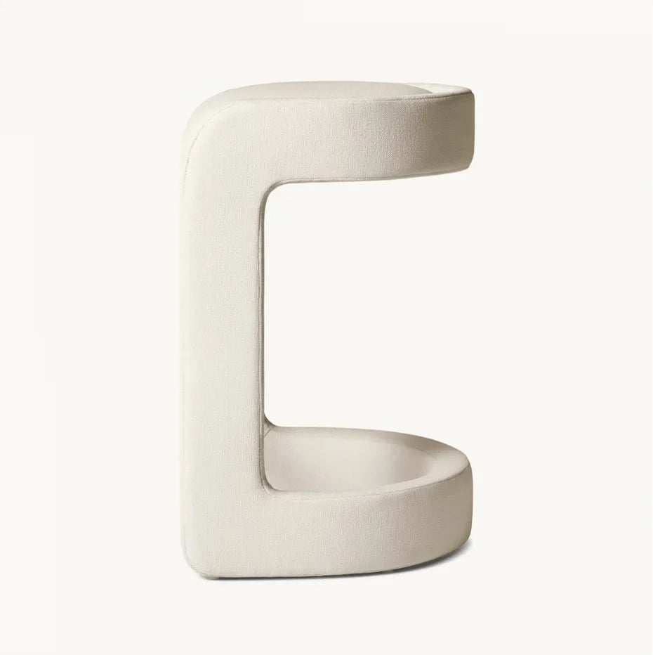 Cantilevered Bar Stool – Postmodern Fabric Seat with Oak Frame