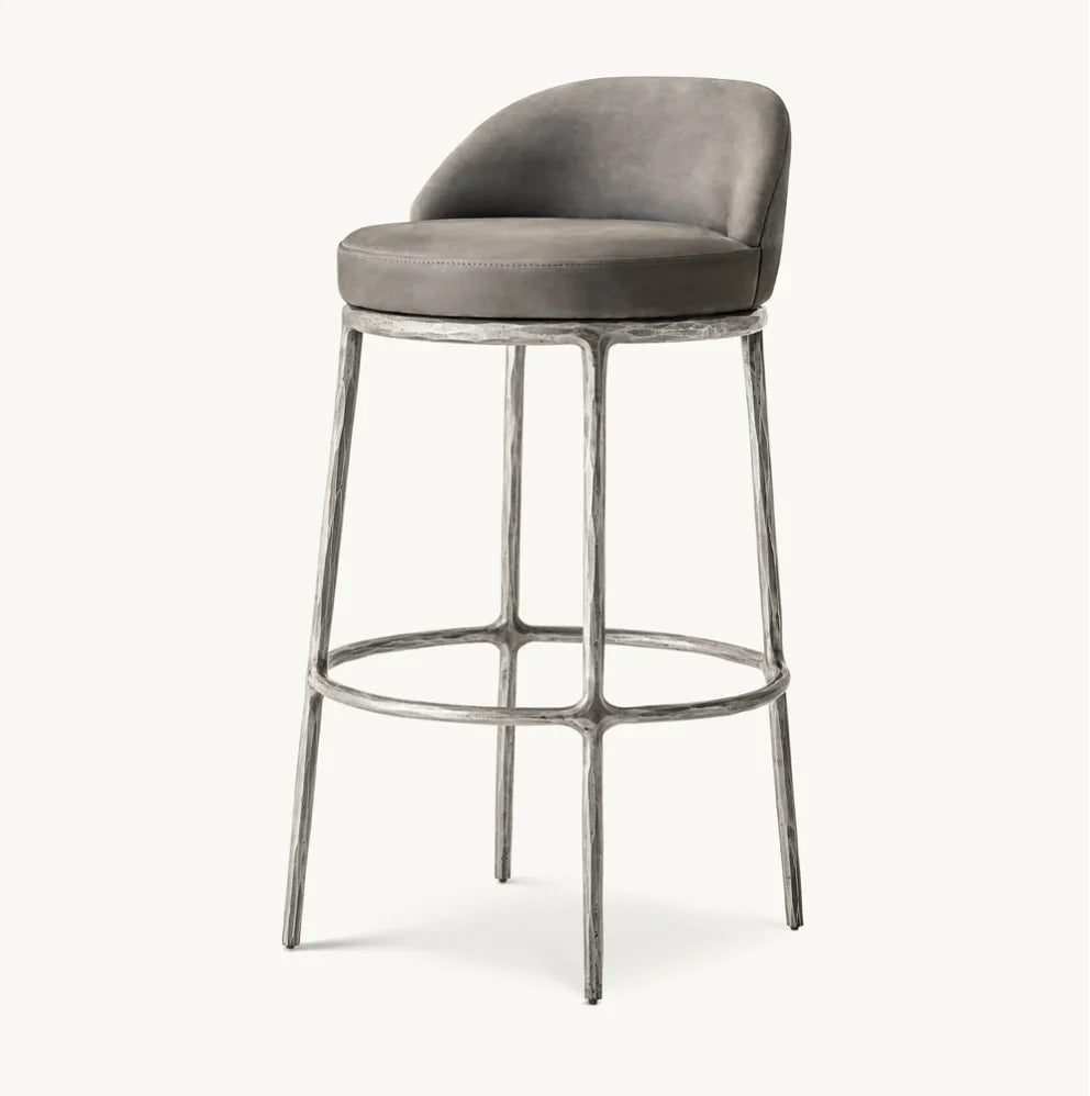 French Contemporary Swivel Bar Stool – Hand-Forged Metal Base | 1601000697333