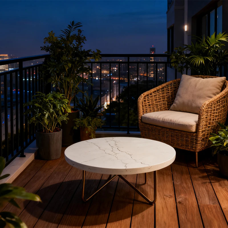 Luxury Round Quartz Stone Coffee Table Modern Italian Style for Villa