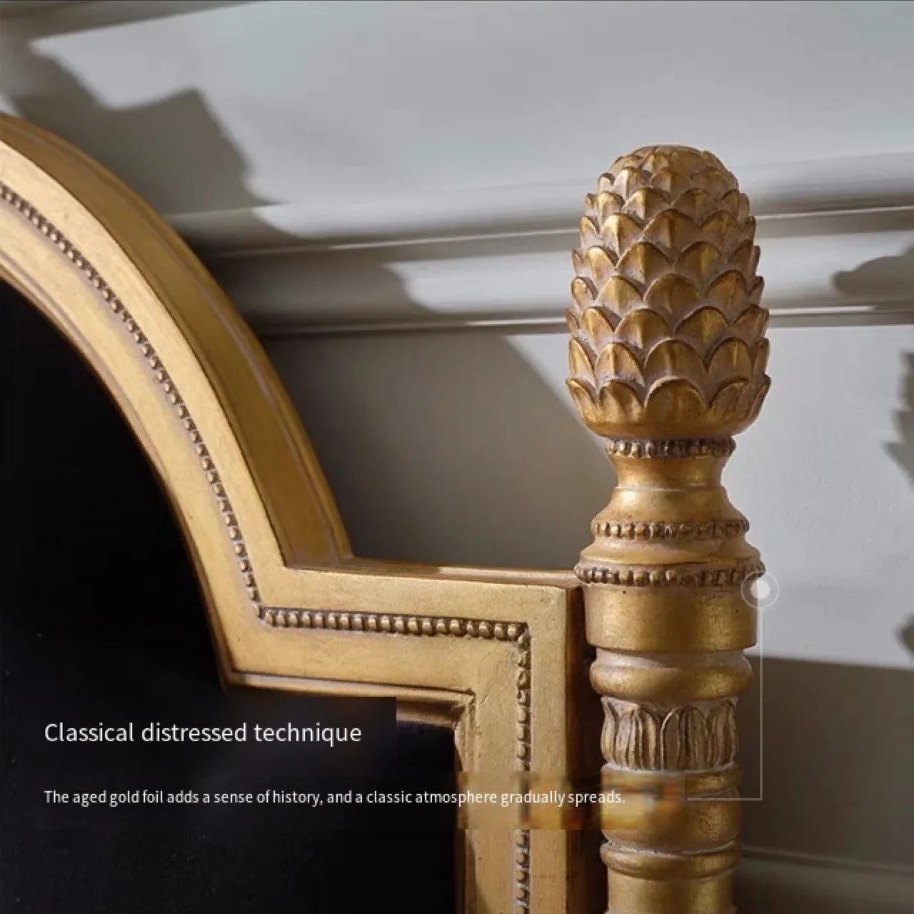 Upholstered Bed with Retro Carved Detail in Velvet – French Provincial Design