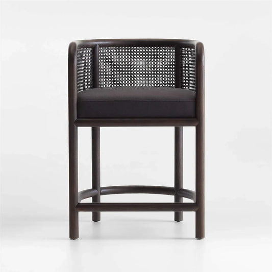 Cane Counter Stool – Black Oak Frame with Performance Fabric – Modern Designer Kitchen Seating | 1601099385716