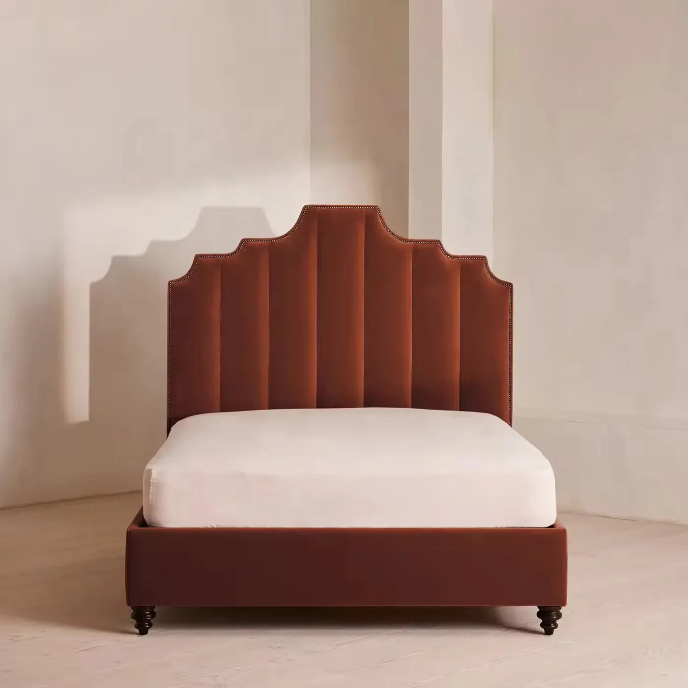 Upholstered Bed – High Back Velvet French Vintage Statement Piece